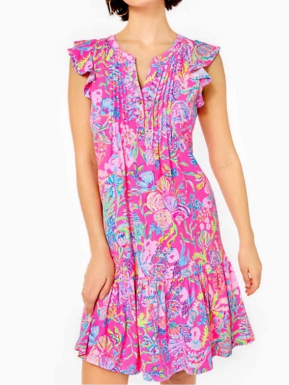 Lilly Pulitzer Pink Floral Golda Flutter-Sleeve Shift Dress - Picture 3 of 15